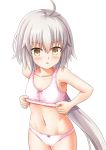  1girl ahoge blonde_hair blush fate/grand_order fate_(series) headpiece highres jeanne_alter jeanne_alter_(santa_lily)_(fate) long_hair looking_at_viewer morokoshi_(tekku) navel panties ruler_(fate/apocrypha) shirt solo training_bra underwear yellow_eyes younger 