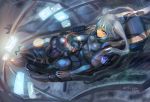  1girl blue_hair bodysuit brain cockpit original piloting science_fiction screen sigama space_craft twintails 
