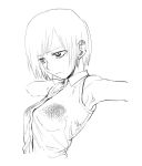  1girl breasts closed_mouth commentary_request kotoyama monochrome original short_hair simple_background solo white_background 