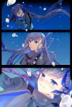  1girl blue_eyes blush bubble fate/extra fate/extra_ccc fate/grand_order fate_(series) hair_ribbon highres jpeg_artifacts meltlilith purple_hair ribbon smile tears tomozero underwater 