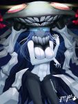  1girl absurdres blue_eyes bodysuit breasts cape funny-blue glowing glowing_eyes headgear highres kantai_collection large_breasts long_hair looking_at_viewer pale_skin shinkaisei-kan silver_hair solo tentacle white_skin wo-class_aircraft_carrier 