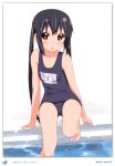  :o absurdres barefoot black_hair blue_swimsuit blush brown_eyes errant feet highres k-on! long_hair looking_at_viewer nakano_azusa open_mouth school_swimsuit swimsuit twintails 