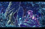  1girl brown_hair fireflies forest heterochromia long_hair nature revision rozen_maiden sasa_ichi scenery solo suiseiseki watering_can 