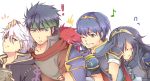  1girl 3boys armor blue_eyes blue_hair blush cape fire_emblem fire_emblem:_akatsuki_no_megami fire_emblem:_fuuin_no_tsurugi fire_emblem:_kakusei fire_emblem:_mystery_of_the_emblem fire_emblem:_souen_no_kiseki headband hood ike koineko_(aph0310) long_hair lucina male_focus male_my_unit_(fire_emblem:_kakusei) marth multiple_boys my_unit_(fire_emblem:_kakusei) redhead roy_(fire_emblem) short_hair super_smash_bros. tiara white_hair 