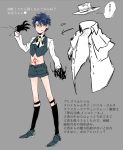  +_+ 1boy black_gloves black_hair black_legwear cape command_spell cosplay crop_top edmond_dantes_(fate/grand_order) edmond_dantes_(fate/grand_order)_(cosplay) fate/grand_order fate/kaleid_liner_prisma_illya fate_(series) fingernails fujimaru_ritsuka_(male) full_body gloves grey_background hat heart highres kneehighs licking_lips long_sleeves looking_at_viewer magical_boy male_focus midriff navel parody sharp_fingernails short_hair shorts simple_background sock_garters solo stomach_tattoo tattoo text tongue tongue_out yellow_eyes younger yuyuto 