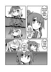  2girls comic english flat_cap flying_sweatdrops folded_ponytail greyscale hat hibiki_(kantai_collection) highres inazuma_(kantai_collection) kantai_collection long_hair monochrome multiple_girls raythalosm school_uniform serafuku shaded_face 