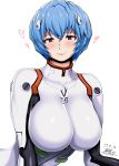  1girl ao_madou-shi ayanami_rei blue_hair bodysuit breasts heart highres large_breasts light_smile looking_at_viewer neon_genesis_evangelion plugsuit red_eyes short_hair simple_background solo white_background 