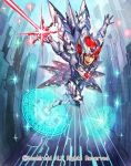  1boy armor armored_boots boots cardfight!!_vanguard cherokee_(1021tonii) company_name full_body gloves headband heat_wind_jewel_knight_cymbeline magic_circle male_focus official_art open_mouth red_eyes redhead solo sparkle spiky_hair sword teeth weapon 