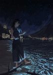  1girl agas_(vpwt7475) beach black_hair city city_lights commentary looking_down mountain night night_sky original reflection sky solo 