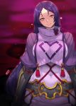 1girl armor arms_at_sides blush bodysuit breasts closed_mouth covered_navel cowboy_shot fate/grand_order fate_(series) head_tilt highres japanese_armor jjune large_breasts long_hair looking_at_viewer minamoto_no_raikou_(fate/grand_order) purple_bodysuit purple_hair smile solo very_long_hair violet_eyes 