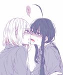  2boys ahoge biting black_hair blush honebami_toushirou male_focus multiple_boys namazuo_toushirou ponytail tayashigu_(suisyounohosizora) touken_ranbu violet_eyes white_hair yaoi 