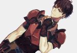  1boy armor fingerless_gloves fire_emblem fire_emblem_echoes:_mou_hitori_no_eiyuuou gloves grey_background ioko_(10k0) lukas_(fire_emblem) male_focus red_eyes redhead simple_background solo upper_body 
