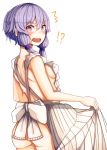  !? /\/\/\ 1girl @_@ al_bhed_eyes alternate_costume apron ass breasts commentary_request embarrassed from_behind looking_at_viewer low_twintails maid_apron naked_apron open_mouth plan_(planhaplalan) purple_hair short_hair_with_long_locks sideboob small_breasts spoken_interrobang surprised thighs twintails violet_eyes vocaloid voiceroid wavy_mouth yuzuki_yukari 