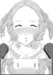  1girl bloo-ocean blush close-up closed_eyes comic face greyscale hand_in_another&#039;s_hair highres kurusu_akira looking_at_viewer monochrome o_o okumura_haru parted_lips persona persona_5 pov short_hair silent_comic solo_focus sweater 