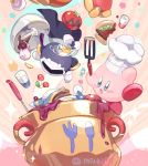  2boys blush cape cooking coooking food gloves hat kirby kirby_(series) komoreg male_focus mask maxim_tomato meta_knight multiple_boys smile sword tomato weapon wings 