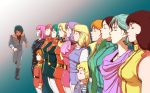  1boy beltorchika_irma closed_eyes emma_sheen fa_yuiry four_murasame gundam haman_karn kamille_bidan lila_milla_rira lineup mineva_lao_zabi mouar_pharaoh multiple_girls overman_king_gainer parody qum reccoa_londe rosamia_badam running sarah_zabiarov teikoku_jokyoku uniform zeta_gundam 