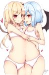  2girls :d bangs bat_wings black_wings blonde_hair blue_hair bra closed_mouth collarbone commentary_request cowboy_shot fang fang_out flandre_scarlet flat_chest heart highres hug incest maremay0513 multiple_girls navel one_side_up open_mouth panties red_eyes remilia_scarlet shiny shiny_hair short_hair siblings sideways_mouth signature sisters smile standing stomach thighs touhou underwear underwear_only white_bra white_panties wings yuri 