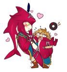  !! 2boys blush blush_stickers carrying chibi fishman full_body hair_ornament heart heavy jewelry link manos monster_boy multiple_boys open_mouth sidon simple_background the_legend_of_zelda the_legend_of_zelda:_breath_of_the_wild trembling white_background yaoi zora 
