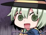  1girl commentary_request eyeball green_eyes green_hair hammer_(sunset_beach) hat komeiji_koishi open_mouth riyo_(lyomsnpmp)_(style) short_hair smile solo third_eye touhou upper_body 