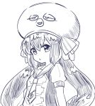  1girl animal_hat arms_at_sides braid buttons dot_nose eel_hat expressionless hair_between_eyes hat hat_ribbon long_hair looking_at_viewer low_twintails monochrome necktie otomachi_una puckered_lips puffy_short_sleeves puffy_sleeves ribbon sailor_collar shirt short_sleeves sidelocks simple_background sketch sleeve_cuffs solo sunege_kanon treble_clef twin_braids twintails upper_body very_long_hair vocaloid white_background 