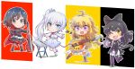  4girls ahegao ahoge black_hair blake_belladonna blonde_hair cape cat_tail chibi commentary_request ember_celica_(rwby) guitar highres iesupa instrument keyboard_(instrument) multiple_girls ponytail redhead ruby_rose rwby rwby_chibi tail tambourine weiss_schnee white_hair yang_xiao_long 