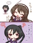  2girls 2koma ashigara_(kantai_collection) black_hair brown_hair chibi comic gloves hairband kantai_collection lilywhite_lilyblack long_hair long_sleeves multiple_girls nachi_(kantai_collection) side_ponytail translation_request 