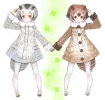  2girls :| black_footwear black_gloves black_hair black_shoes blonde_hair blush brown_coat brown_eyes brown_hair buttons clenched_hand closed_mouth clover clover_(flower) coat dot_nose eurasian_eagle_owl_(kemono_friends) expressionless eyebrows_visible_through_hair floral_background flower four-leaf_clover full_body fumako fur_collar gloves gradient_footwear gradient_hair green_background grey_coat grey_hair grey_shoes hair_between_eyes hand_holding hand_on_head hand_up head_wings kemono_friends large_buttons legs_apart light_brown_eyes light_brown_hair long_sleeves looking_at_viewer mary_janes multicolored multicolored_background multicolored_clothes multicolored_gloves multicolored_hair multicolored_shoes multiple_girls northern_white-faced_owl_(kemono_friends) outline pantyhose parted_lips pocket shoes short_hair silver_hair sleeve_cuffs standing tail tareme triangle_mouth two-tone_footwear white_background white_footwear white_gloves white_hair white_legwear white_outline white_shoes wings yellow_footwear yellow_gloves yellow_shoes 