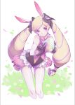  1girl airrabbityan animal_ears blonde_hair blush bunny_girl bunny_tail bunnysuit elise_(fire_emblem_if) fake_animal_ears fire_emblem fire_emblem_heroes fire_emblem_if gloves hair_ribbon long_hair looking_at_viewer rabbit_ears ribbon simple_background smile solo tail twintails violet_eyes wrist_cuffs 
