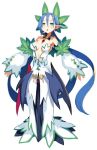  1girl :o blue_hair breasts detached_collar detached_sleeves disgaea dress earrings full_body green_eyes harada_takehito jewelry long_hair makai_senki_disgaea_5 medium_breasts no_pupils official_art pointy_ears quad_tails sage_(disgaea) solo standing white_dress 