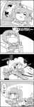  3girls bottle cirno comic commentary_request daiyousei drooling eyebrows_visible_through_hair greyscale highres letty_whiterock monochrome multiple_girls open_mouth ribbon scarf short_hair side_ponytail sleeping smile spray_bottle stopwatch surgical_mask tani_takeshi touhou translated watch wings yukkuri_shiteitte_ne 