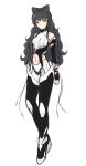  1girl alternate_costume black_hair blake_belladonna bow cat_with_a_brush curly_hair embellished_costume hair_bow looking_at_viewer rwby simple_background solo white_background 