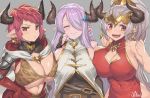  3girls aliza_(granblue_fantasy) breasts cleavage cleavage_cutout erect_nipples granblue_fantasy huge_breasts multiple_girls narumeia_(granblue_fantasy) obui strum_(granblue_fantasy) upper_body 