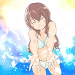  1girl :d bikini closed_eyes cute female_focus ga_satou koe_no_katachi kyoto_animation long_hair navel nishimiya_shouko open_mouth pink_hair polka_dot polka_dot_bikini polka_dot_swimsuit smile solo solo_focus splash splashing swimsuit water 