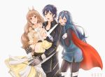  1boy armor blonde_hair blue_eyes blue_hair blush brother_and_sister brown_eyes brown_hair closed_eyes dress father_and_daughter fire_emblem fire_emblem:_kakusei hair_ornament husband_and_wife krom liz_(fire_emblem) long_hair lucina male_focus mother_and_daughter multiple_boys open_mouth short_hair short_twintails siblings smile sumia tiara twintails 
