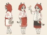  1girl :&lt; animal_ears arms_behind_back bird bird_on_hand cat_ears cat_girl cat_tail dress furry grey_hair hood light_smile looking_at_viewer multiple_views profile red_hood simple_background tail traditional_clothes yagi_(s1120411) 