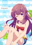  bikini blue_eyes blush brown_hair dark_skin gi(a)rlish_number karasuma_chitose long_hair smile wink 