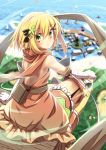  blonde_hair clover_hair_ornament flower flower_knight_girl green_eyes hair_flower hair_ornament highres katabami_(flower_knight_girl) looking_at_viewer mizunashi_(second_run) short_hair smile 