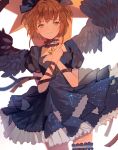  1girl antenna_hair blush brown_hair card_captor_sakura dress fuuin_no_tsue green_eyes kinomoto_sakura looking_at_viewer short_hair solo wand wings 