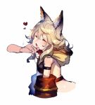  1boy 1girl animal_ears bare_shoulders blonde_hair bukurote closed_eyes erun_(granblue_fantasy) granblue_fantasy hair_between_eyes happy heart scratching sen_(granblue_fantasy) simple_background sketch smile solo_focus white_background 