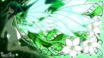  1girl barefoot closed_eyes dress flower green_hair long_hair plant saya saya_no_uta shirono solo sundress white_dress wings 