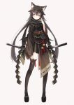  1girl animal_ears black_hair fox_ears fox_mask japanese_clothes katana mask obi original oro_ponzu sash scarf sheath sheathed sword thigh-highs twintails weapon yellow_eyes 