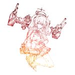  1girl beret binoculars cannons double-breasted epaulettes full_body gloves gradient_filter gurin33 hat kantai_collection kashima_(kantai_collection) kneeling long_hair looking_at_viewer mast monochrome simple_background sketch solo turret twintails white_background 