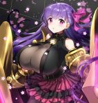  1girl bare_shoulders black_legwear blush breasts claws fate/extra fate/extra_ccc fate/grand_order fate_(series) hair_ribbon hayama_eishi huge_breasts long_hair looking_at_viewer o-ring_top pantyhose passion_lip purple_hair ribbon skirt solo very_long_hair violet_eyes 