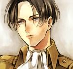  1boy ascot bangs black_hair blue_eyes datte_waka jacket levi_(shingeki_no_kyojin) parted_bangs profile shingeki_no_kyojin short_hair solo 