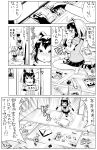  1boy 1girl animal_ears blush book bow bowtie chest_of_drawers comic common_raccoon_(kemono_friends) delivery drawer fukushima_masayasu gloves hat highres kemono_friends magazine monochrome open_mouth raccoon_ears raccoon_tail searching short_hair short_sleeves tail tears translation_request 