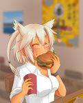  artist_request eating food glasses hamburger highres kantai_collection musashi_(kantai_collection) 