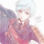  1boy aqua_hair armor cape ichigo_hitofuri japanese_armor male_focus military military_uniform morino_bambi necktie sode touken_ranbu translation_request twitter_username uniform yellow_eyes 