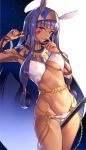  1girl bracelet breasts earrings egyptian egyptian_clothes facial_mark fate/grand_order fate_(series) finger_to_mouth fingernails grin groin hair_rings hairband hoop_earrings jewelry long_hair looking_at_viewer medium_breasts nanao_(mahaya) navel nitocris_(fate/grand_order) purple_hair shiny shiny_hair sidelocks smile solo very_long_hair violet_eyes 