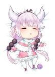  1girl bangs beads black_bow black_hairband blunt_bangs bow capelet chibi closed_eyes dragon_girl dragon_horns dragon_tail dress drooling eyebrows_visible_through_hair frilled_capelet gradient_hair hair_beads hair_ornament hairband horns kanna_kamui kobayashi-san_chi_no_maidragon lavender_hair low_twintails microdress multicolored_hair pink_hair simple_background sleeping solo tail tiny_(tini3030) twintails white_legwear 