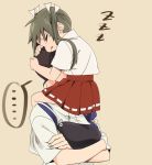  ... 2girls beige_background brown_hair closed_eyes crossed_arms drooling green_hair hakama_skirt japanese_clothes kaga_(kantai_collection) kantai_collection long_hair multiple_girls muneate red_skirt short_hair short_sleeves simple_background skirt sleeping sora_(sky_s04) spoken_ellipsis tasuki twintails younger zuikaku_(kantai_collection) zzz 